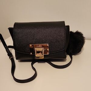 Aldo Elegant Black Crossbody Bag with Gold Hardware